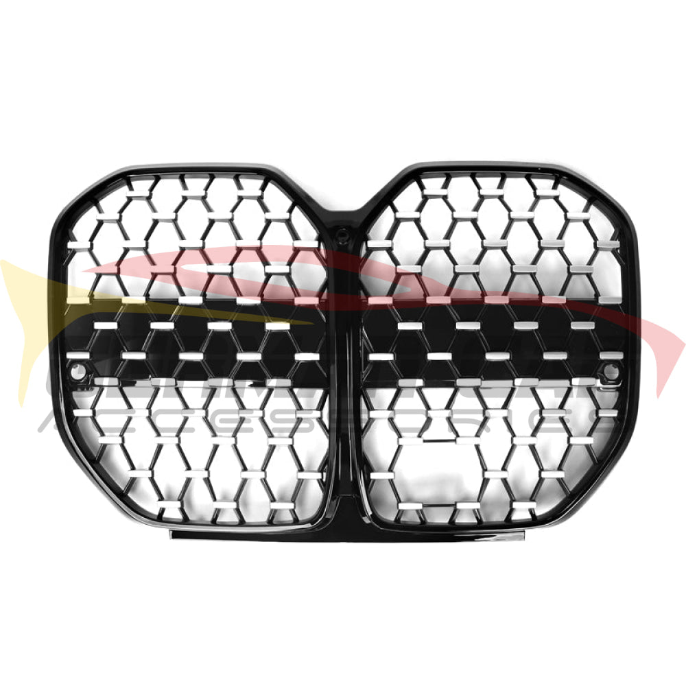 2021+ Bmw 4-Series Diamond Kidney Grilles | G26 Black Frame Silver Diamonds / Yes Acc